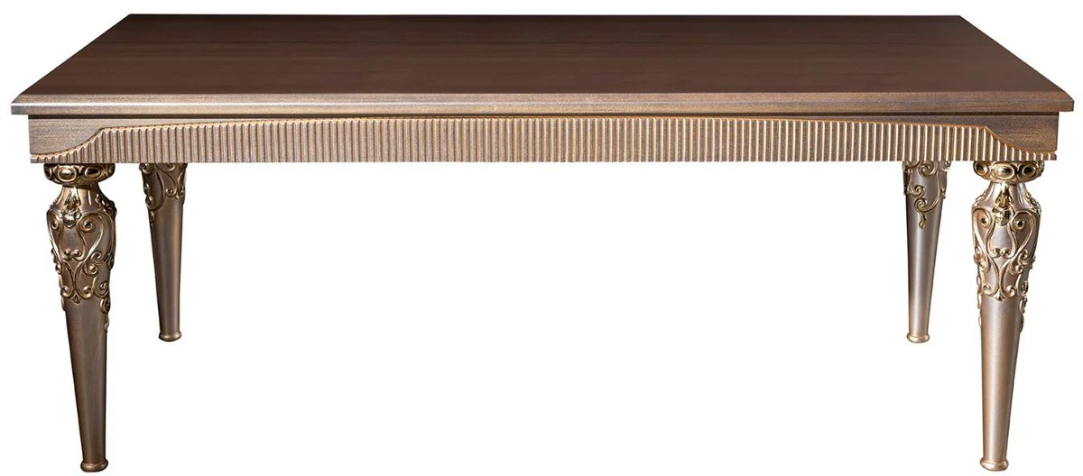 Casa Padrino mesa de comedor barroco de lujo marr¨®n / plata / cobre / oro 202 x 102 x A. 79 cm - Mesa de cocina de madera maciza - Muebles de comedor de estilo barroco