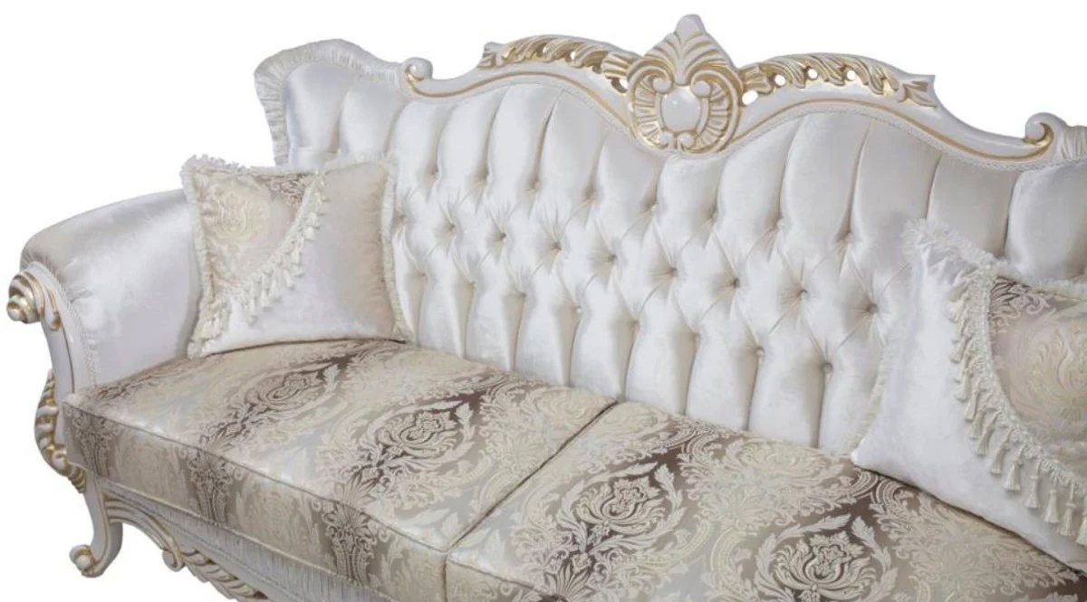 Casa Padrino sof¨¢ barroco de lujo con cojines decorativos multicolor / blanco / oro 237 x 81 x A. 115 cm - Muebles de Sal¨®n Barrocos