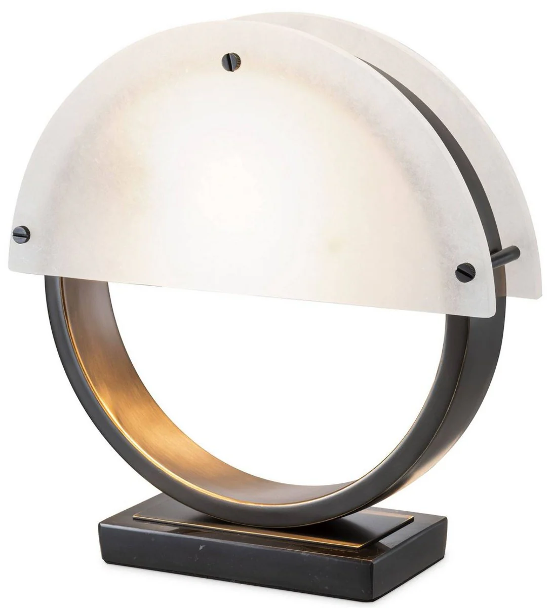 Casa Padrino lámpara de mesa de diseño bronce / alabastro 30 x 10 x A. 30,5 cm - Lámpara de escritorio moderna con base de mármol y 2 pantallas de alabastro semicirculares - Lámparas de Diseño