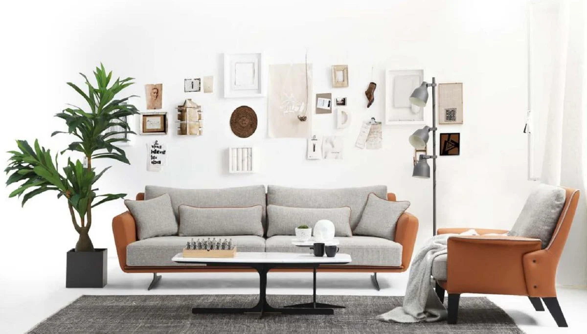 Casa Padrino sof¨¢ de lujo gris / marr¨®n / negro 230 x 100 x A. 80 cm - Sof¨¢ de sal¨®n moderno - Sof¨¢ de Hotel - Muebles de Lujo