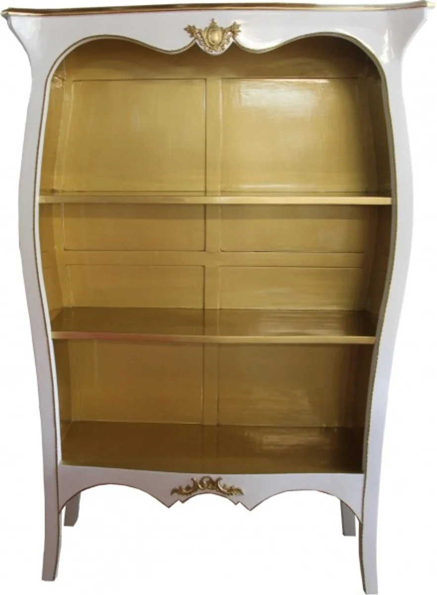 Casa Padrino Baroque bookcase High Gloss White / Gold W 110 x H 169 cm bookcase shelving cabinet