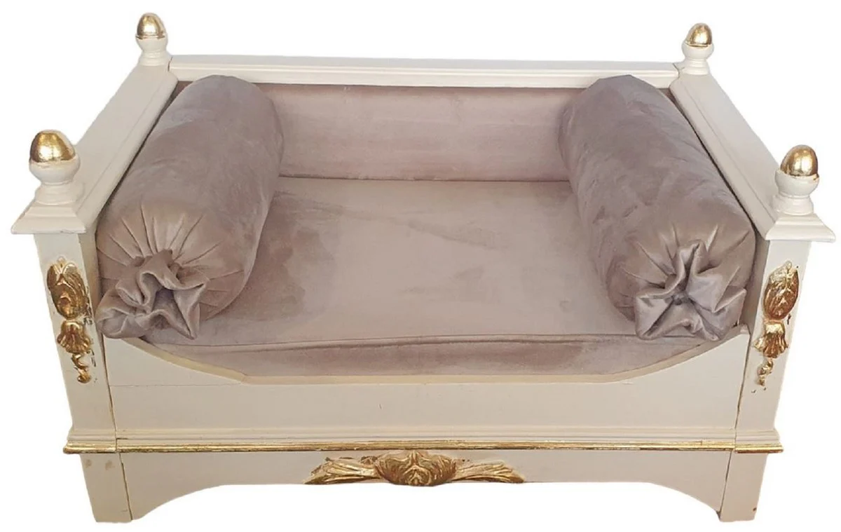 Casa Padrino cama de perro barroco gris / crema / oro - Magnífica cama para perros de estilo antiguo - Muebles para perros hechos a mano en estilo barroco - Muebles barrocos para mascotas