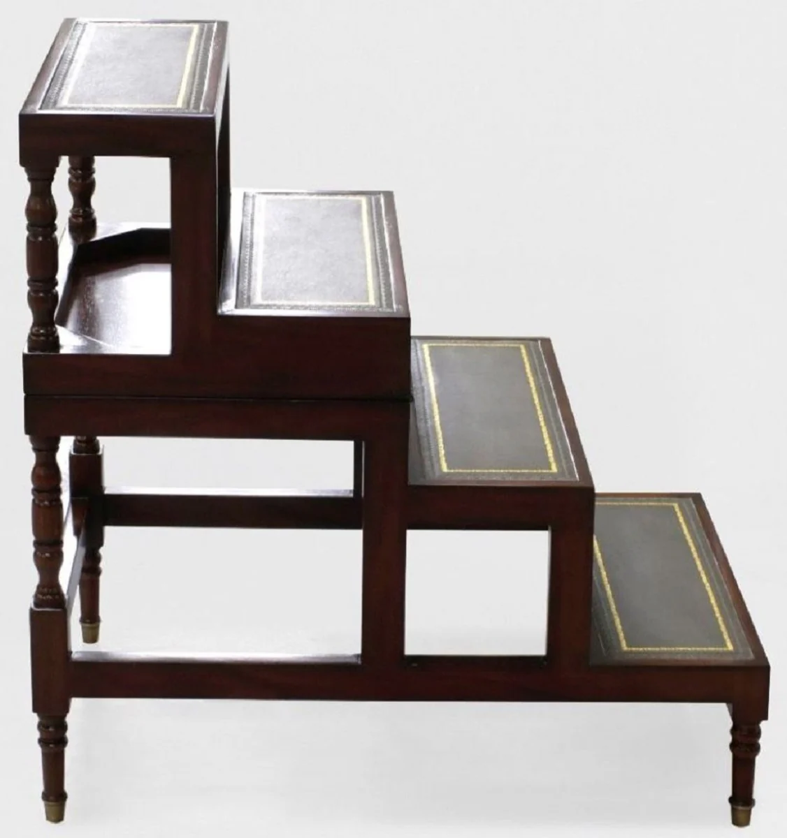 Casa Padrino mesa de centro Art Nouveau de lujo marr¨®n oscuro / verde / oro - Escalera de biblioteca plegables de madera maciza con cuero genuina - Muebles de Sala Art Nouveau - Noble y Magn¨ªfico