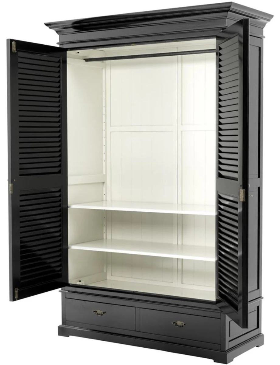 Casa Padrino armario de dormitorio de lujo con 2 puertas y 2 cajones negro 135 x 58 x H. 227 cm - Muebles de Dormitorio de Lujo