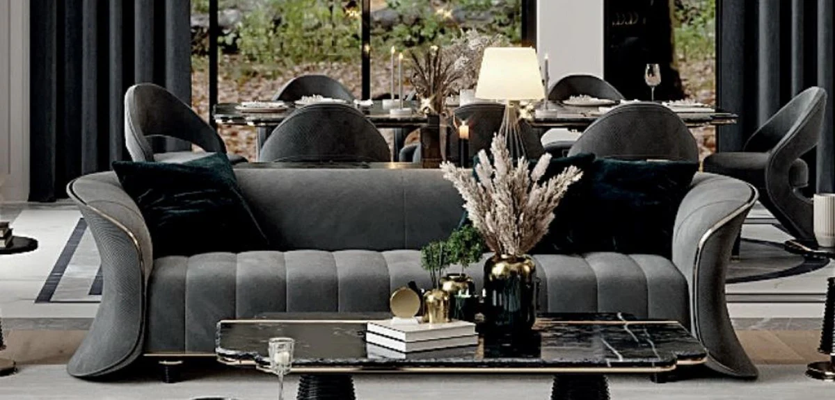 Casa Padrino sof¨¢ de lujo gris / oro 260 x 100 x A. 79 cm - Sof¨¢ de sal¨®n - Sof¨¢ de hotel - Muebles de sal¨®n - Muebles de hotel - Muebles de lujo - Interiores de sal¨®n - Interiores de lujo