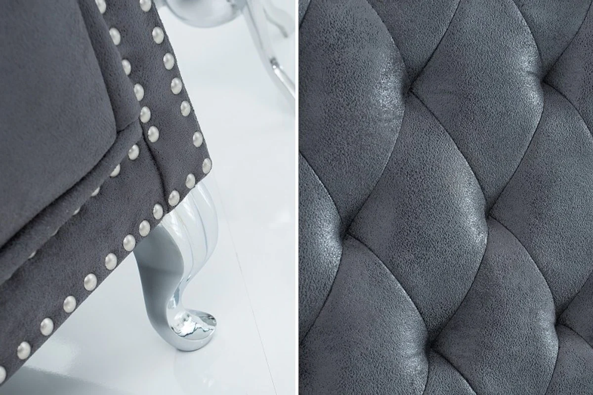 Casa Padrino Sill¨®n con respaldo alto Chesterfield Gris - Sill¨®n con respaldo alto Trone King - Respaldo alto barroco moderno