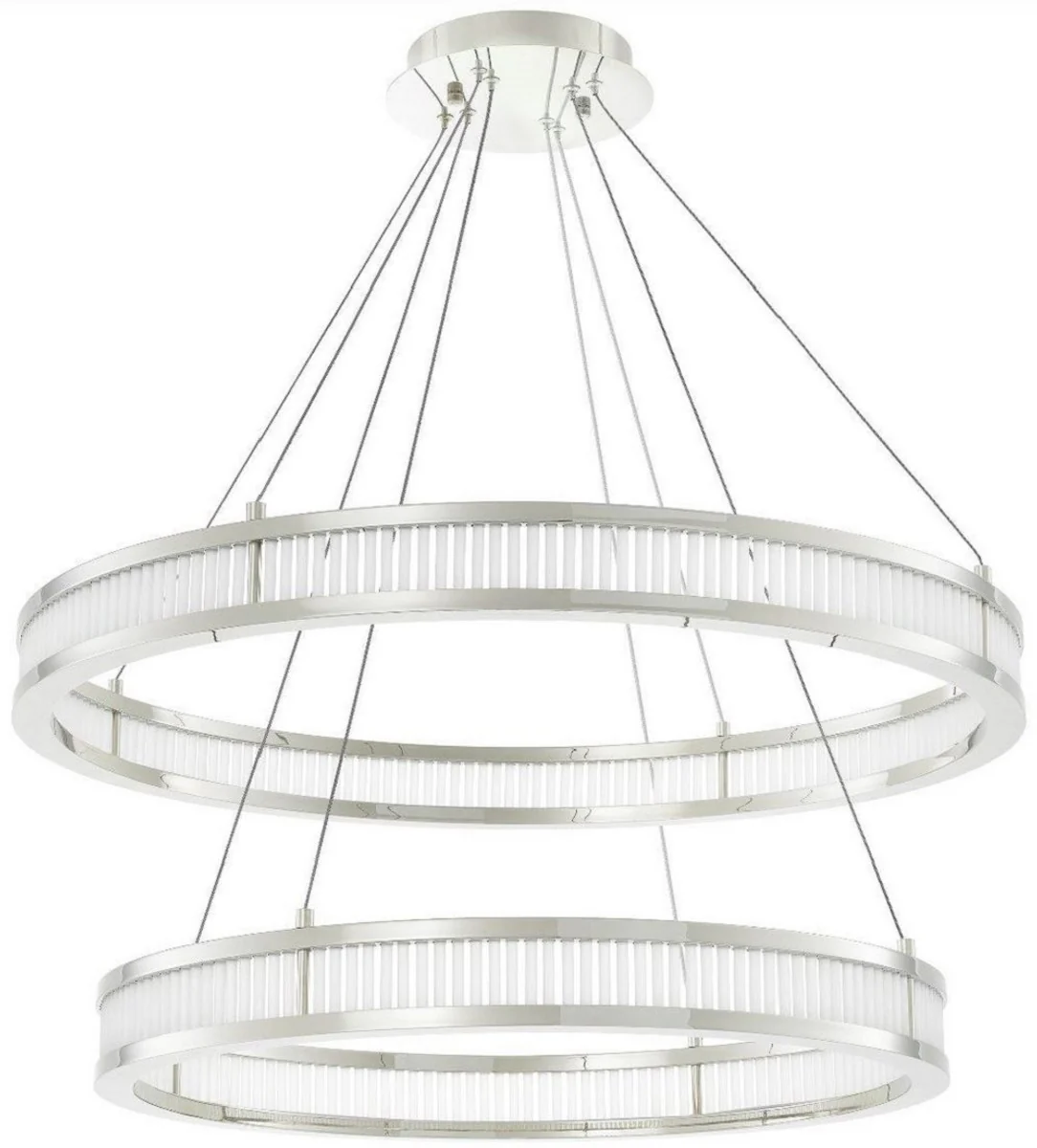 Casa Padrino lámpara de araña LED de lujo plata / blanco Ø 85 cm - Lámpara de araña redonda moderna - Lámpara de Araña de Salón - Lámpara de Araña de Hotel