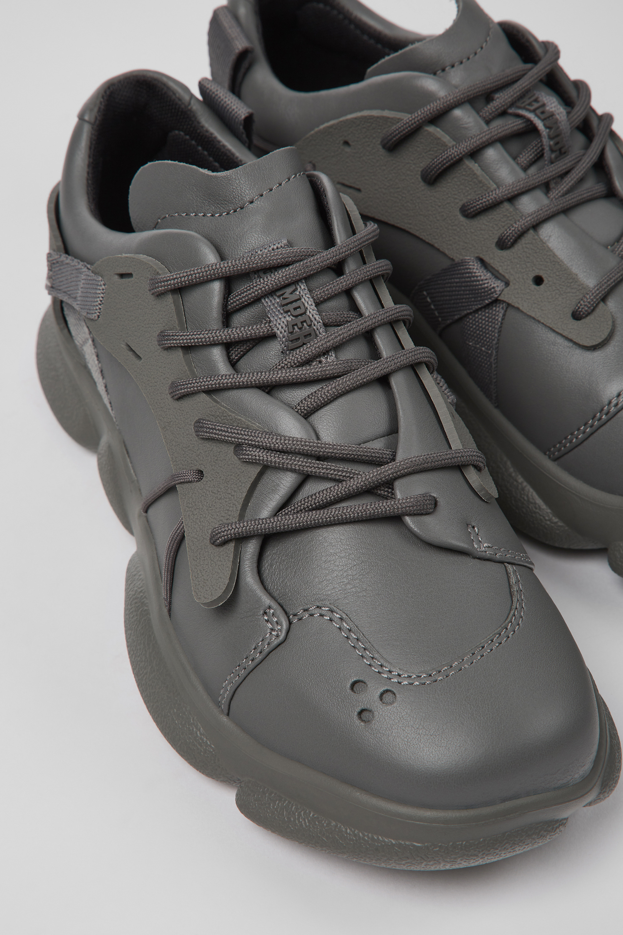 Karst - Gray leather and textile sneakers for women