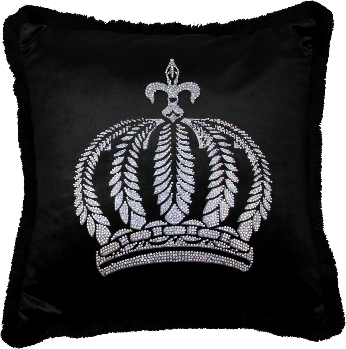 Harald Gl??ckler luxury decorative cushion Pomp??s by Casa Padrino black / silver crown with rhinestones