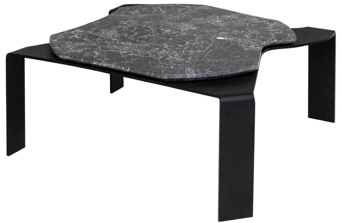 Casa Padrino mesa de centro de lujo negro / gris 75,5 x 78 x H. 32,5 cm - Mesa de Centro de Diseño con Tapa de Mármol