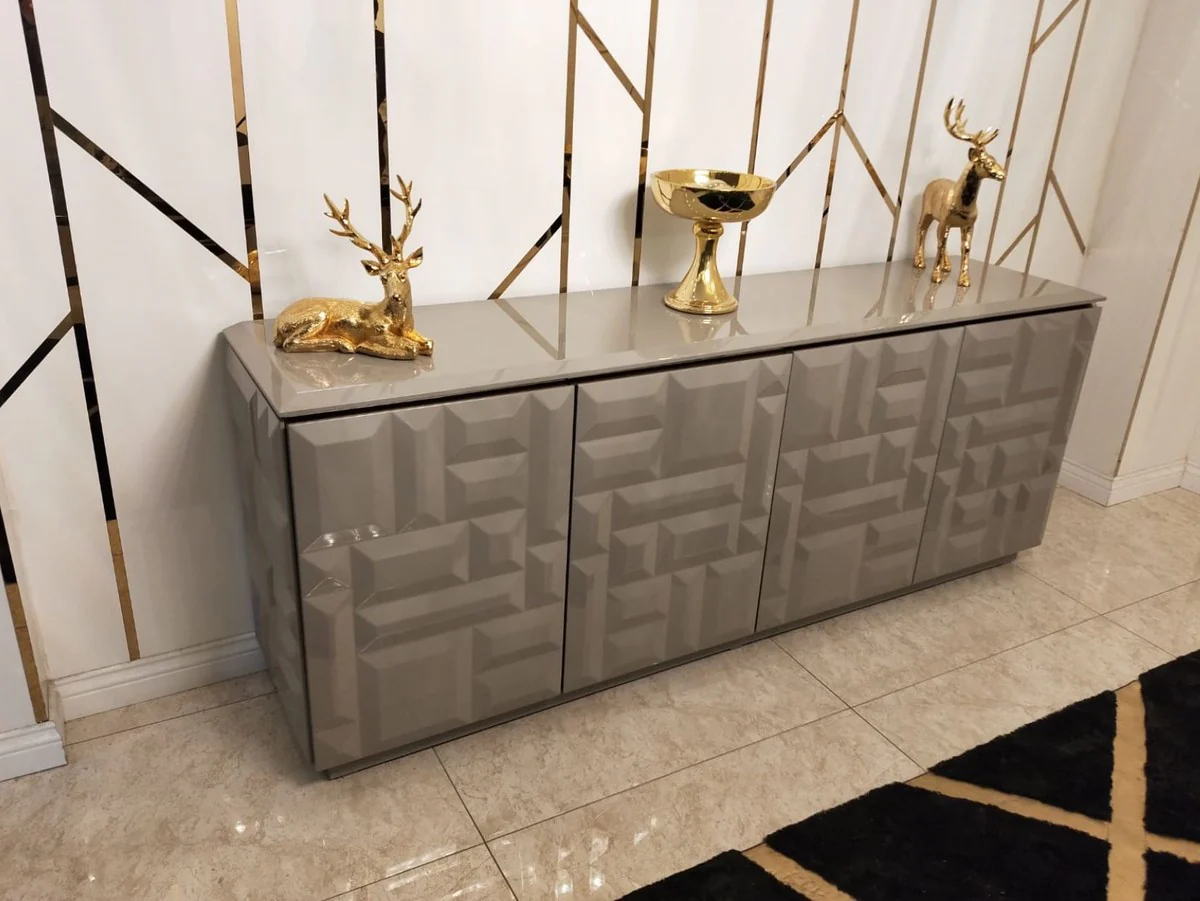 Casa Padrino aparador de lujo gris / oro 220 x 45 x A. 75 cm - Armario noble de madera maciza con 4 puertas - Muebles de Lujo - Calidad de Lujo