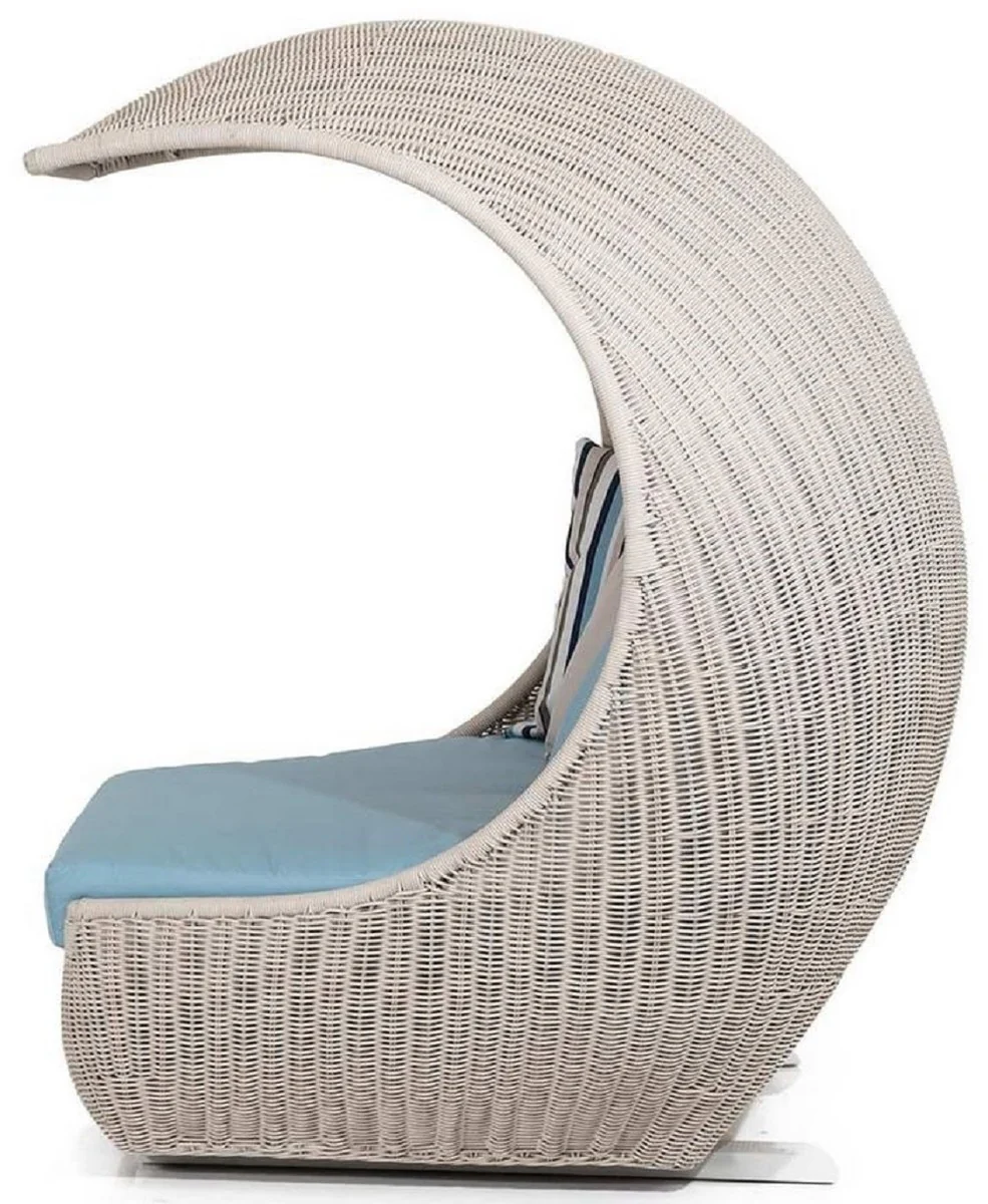Casa Padrino isla tumbona de lujo con toldo beige / azul claro 156 x 146 x A. 174 cm - Isla de sol tejida a mano resistente a la intemperie - Muebles de jardín modernos - Muebles de hotel