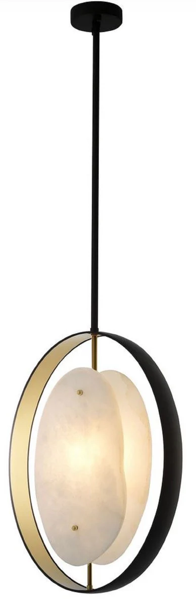 Casa Padrino lámpara de araña de lujo negro / oro / alabastro 43 x 11 x A. 58 cm - Lámpara de araña moderna con alabastro de alta calidad - Colección de Lujo