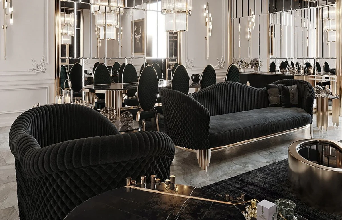 Casa Padrino Sof¨¢ de Lujo Negro / Oro 260 x 88 x A. 88 cm - Sof¨¢ de Sal¨®n Moderno - Muebles de Sal¨®n y Hotel - Colecci¨®n de Lujo