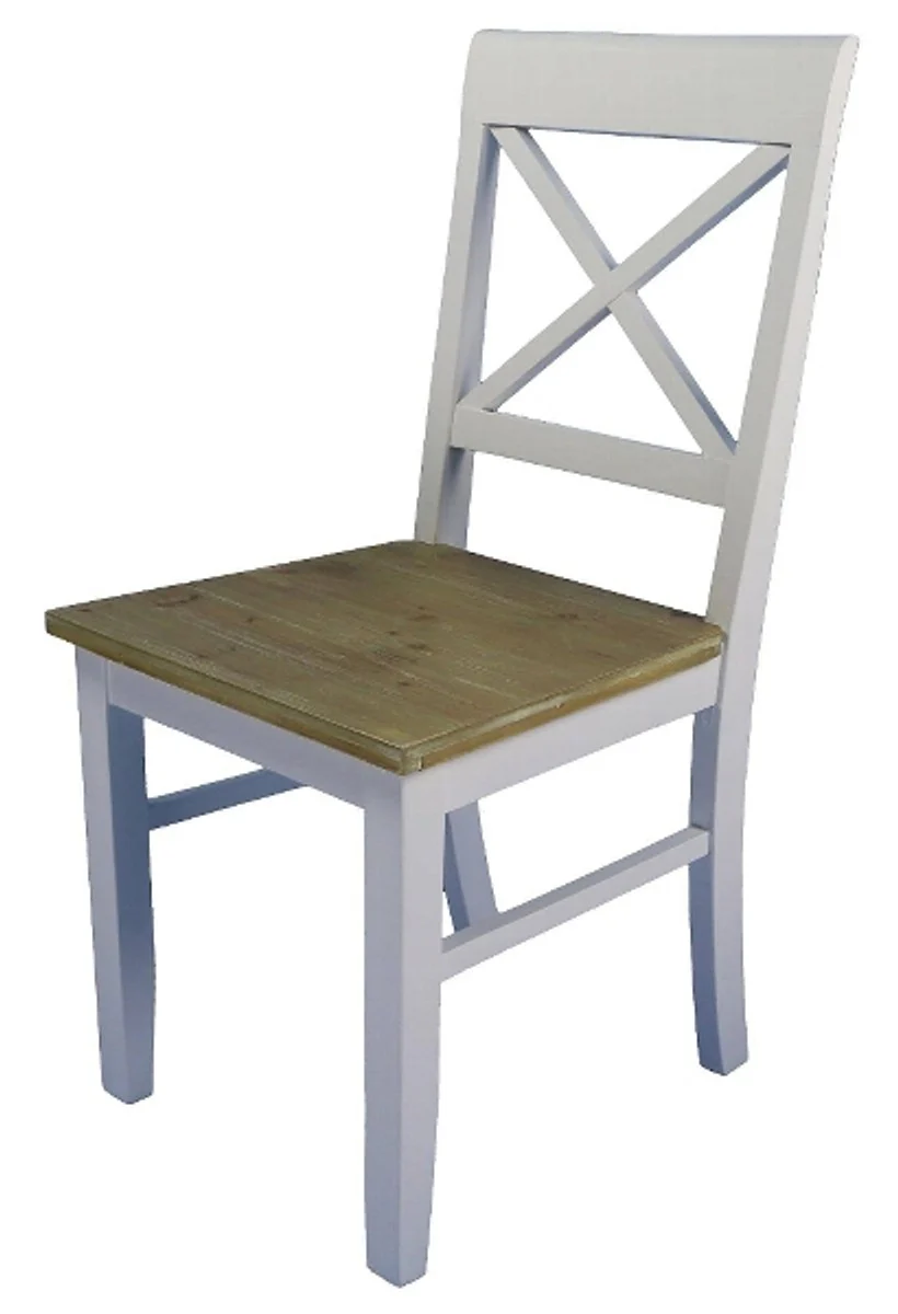 Casa Padrino Country Style Dining Chair White / Natural 45 x 52 x H. 95 cm - Country Style Dining Room Furniture