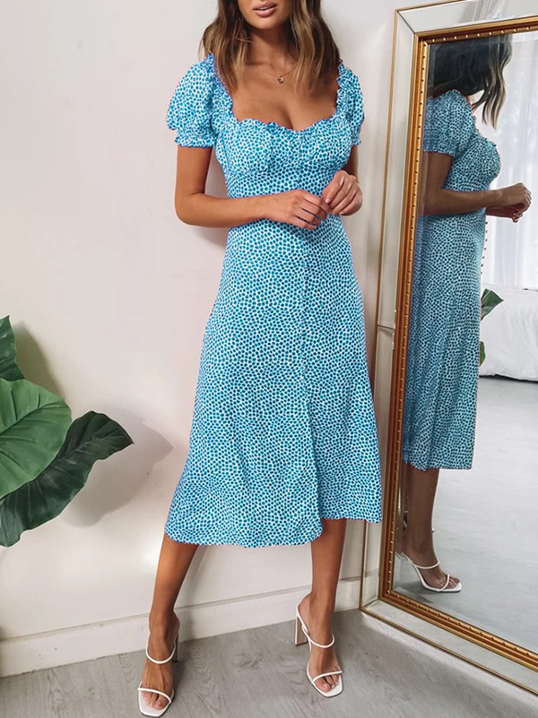 Sexy Square Collar Printed Split Dress