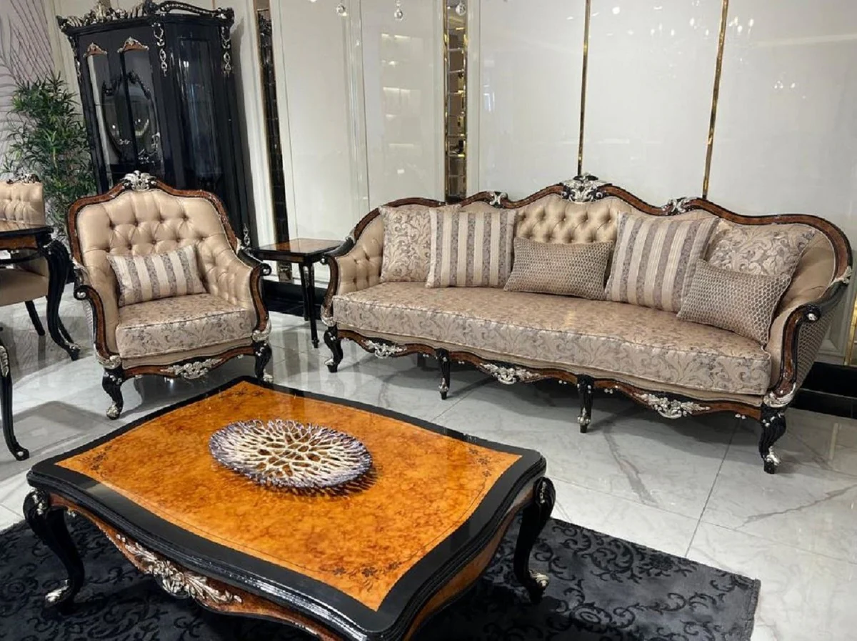 Casa Padrino mesa de centro barroco de lujo marr¨®n / negro / plata - Mesa de sal¨®n de madera maciza hecha a mano estilo barroco - Muebles de sal¨®n de lujo en estilo barroco - Muebles barrocos