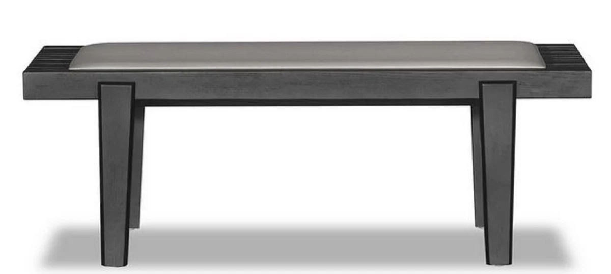 Casa Padrino banco de lujo negro / beige 160 x 47 x H. 42 cm - Banco de Roble Macizo con Cuero Genuino