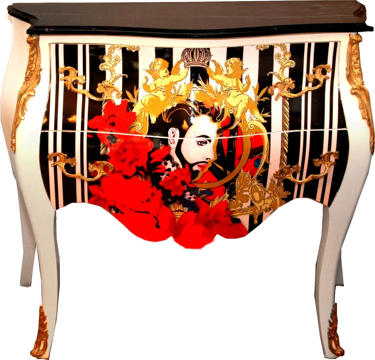 Pomp??s de Casa Padrino C¨®moda barroca de Harald Gl??ckler blanco con encimera de m¨¢rmol negro