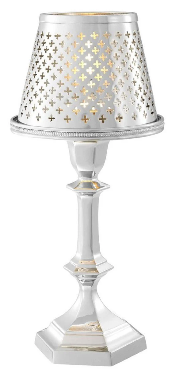 Casa Padrino titular de candelita de lujo de latón con pantalla plata Ø 16 x H. 36 cm - Accesorios Deco