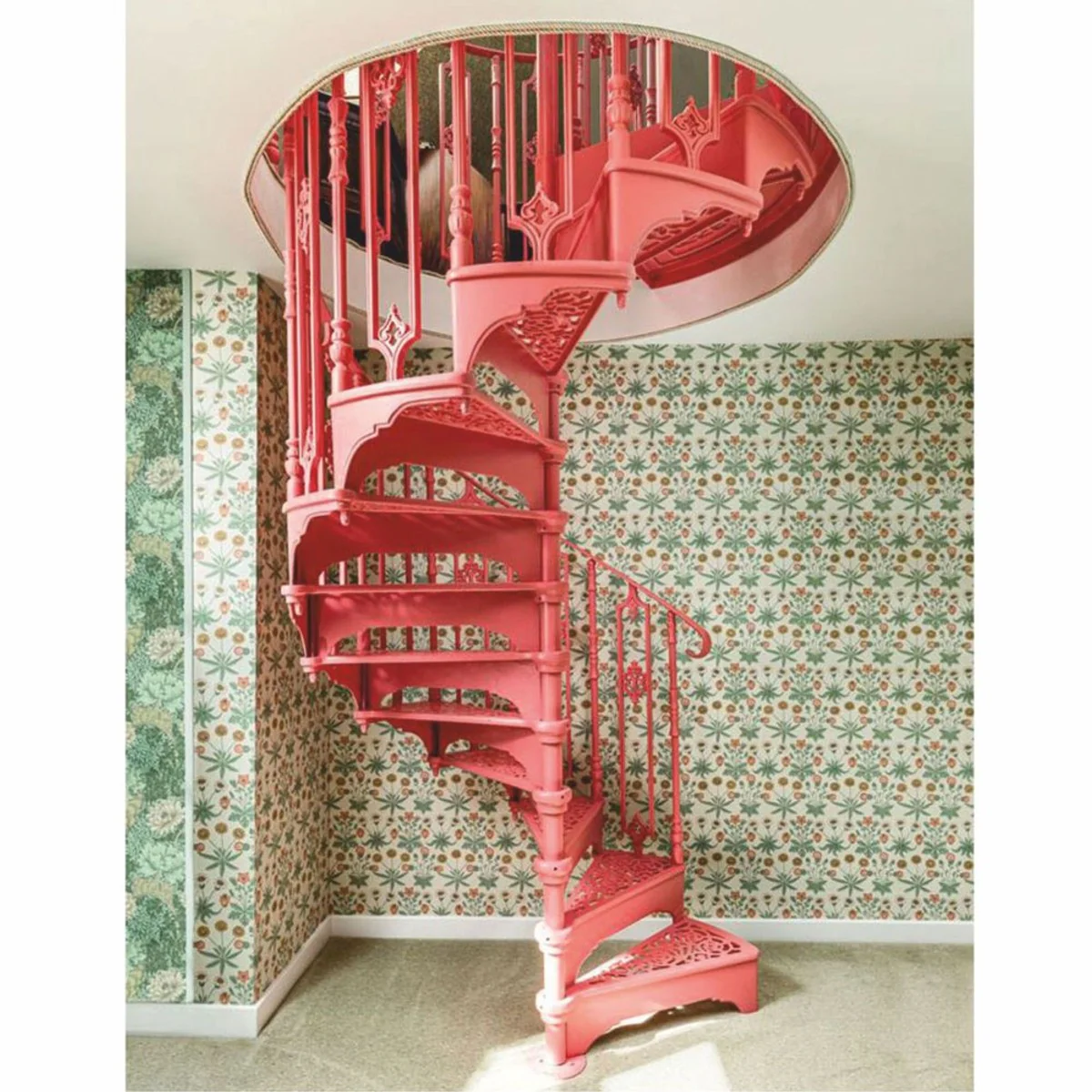 Casa Padrino escalera de caracol barroco con barandilla lado derecho rosa Al. 240 cm