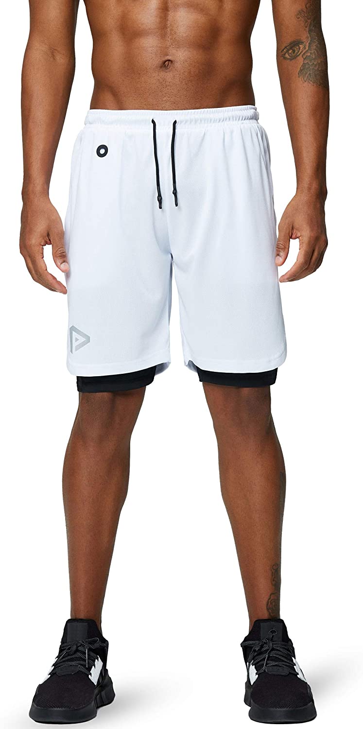 Men's 2 in 1 Running Shorts Gym Workout Quick Dry Mens Shorts with Phone Pocket