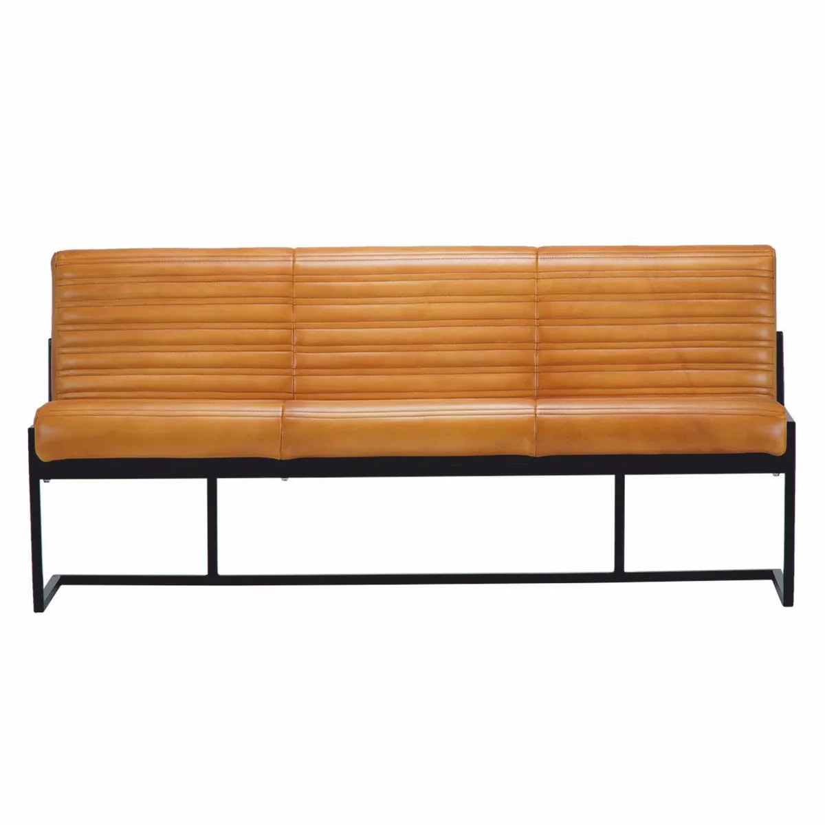 Casa Padrino banco de lujo de cuero genuino marr¨®n claro / negro 200 cm - Muebles de cuero genuino