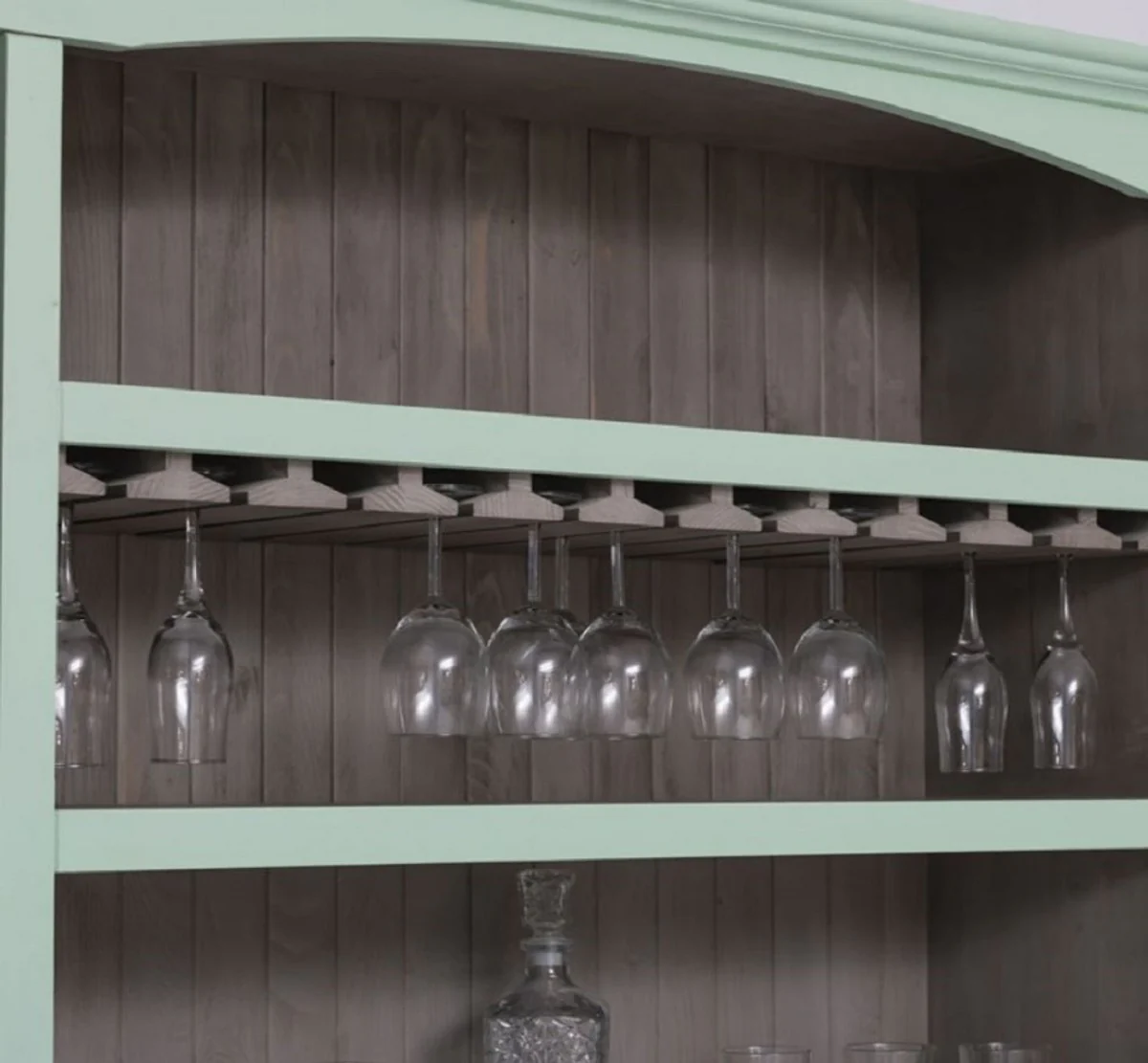 Casa Padrino gabinete bar de estilo campestre verde menta / gris 240 x 50 x A. 210 cm - Gabinete para vinos de madera maciza de estilo campestre - Muebles de bar de estilo campestre
