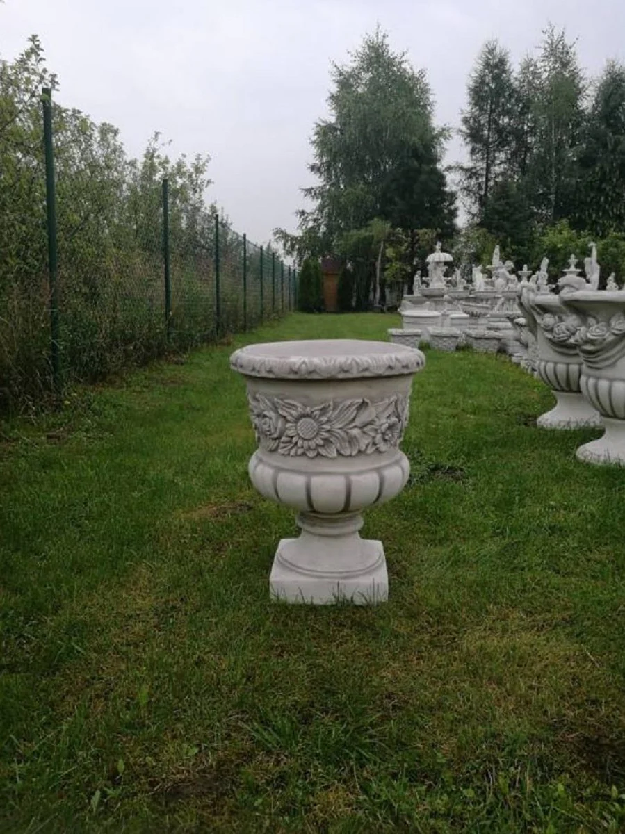 Casa Padrino maceta decorativo de jard¨ªn barroco gris ? 48 x A. 62 cm - Macetero redondo de estilo barroco - Decoraci¨®n barroco de jard¨ªn - Decoraci¨®n barroco de terraza - Accesorios barroco