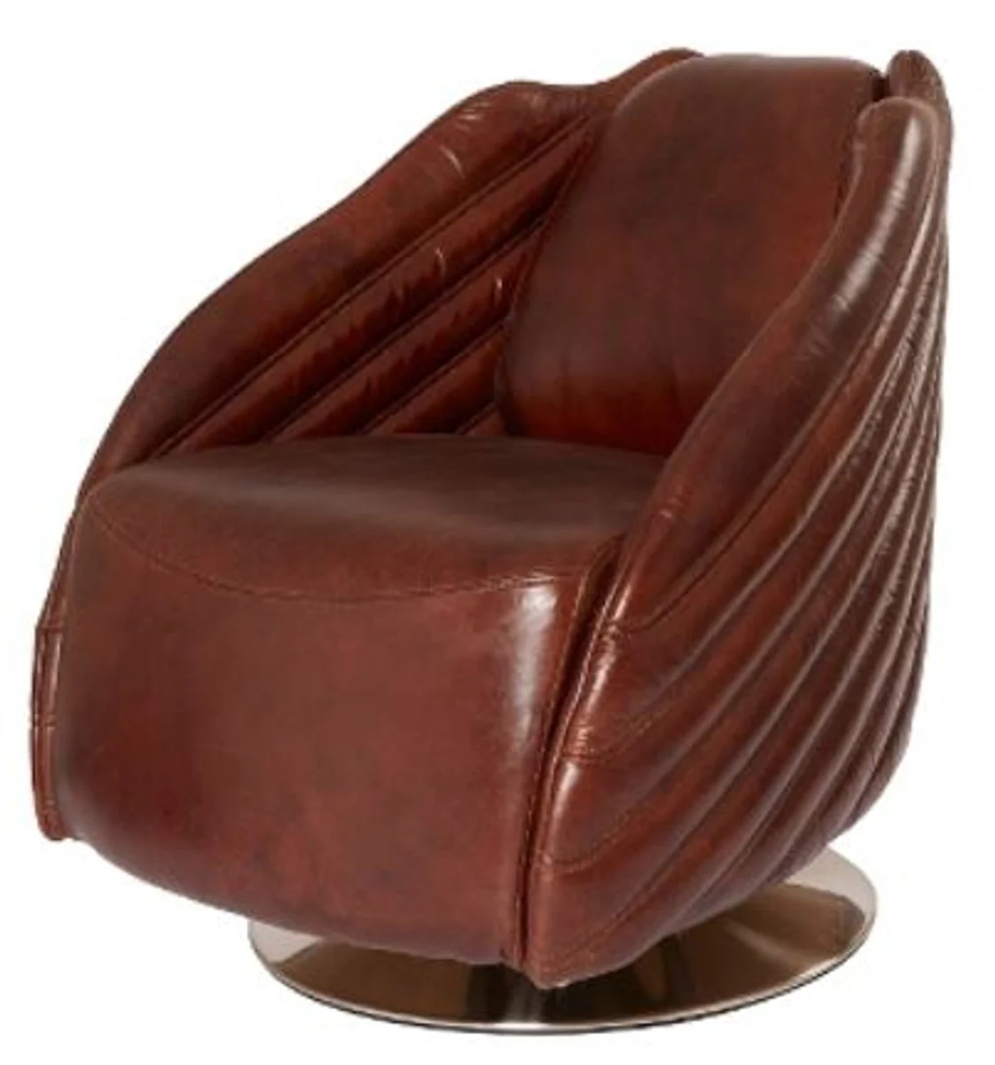 Casa Padrino luxury swivel armchair dark brown / silver 69 x 97 x H. 79 cm - Genuine Leather Armchair in Art Deco Design
