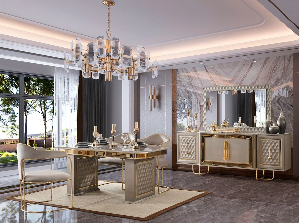 Casa Padrino conjunto de 6 sillas de comedor Art Deco de lujo gris / oro 60 x 58 x A. 92 cm - Muebles de comedor - Muebles de restaurante - Muebles Art Deco - Muebles de lujo - Calidad de lujo