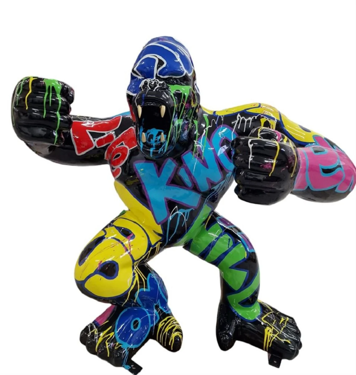 Casa Padrino escultura decorativa de lujo mono gorila negro / multicolor A. 50 cm - Figura decorativa - Figura animal - Decoraci¨®n de sal¨®n - Decoraci¨®n de jard¨ªn