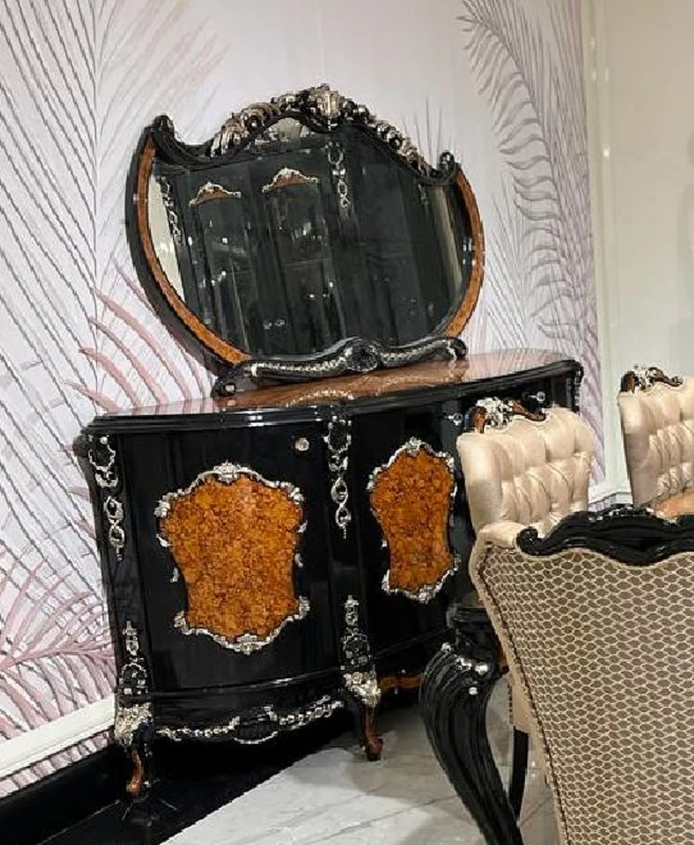 Casa Padrino aparador barroco de lujo con espejo marrón / negro / plata - Muebles de lujo en estilo barroco - Muebles barrocos - Interiores barrocos - Noble y Magnífico