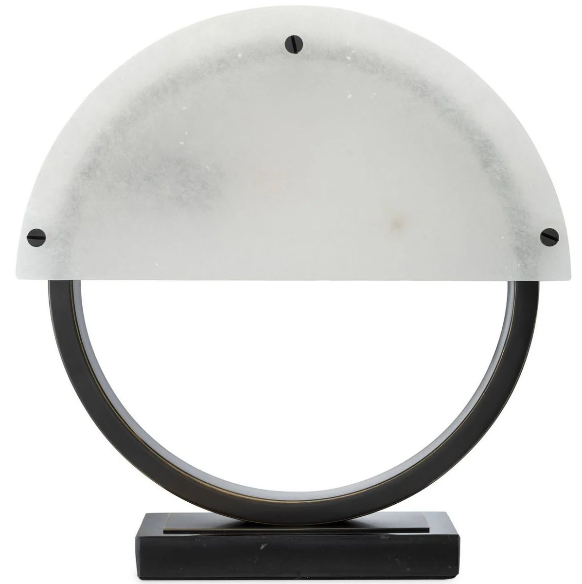 Casa Padrino lámpara de mesa de diseño bronce / alabastro 30 x 10 x A. 30,5 cm - Lámpara de escritorio moderna con base de mármol y 2 pantallas de alabastro semicirculares - Lámparas de Diseño