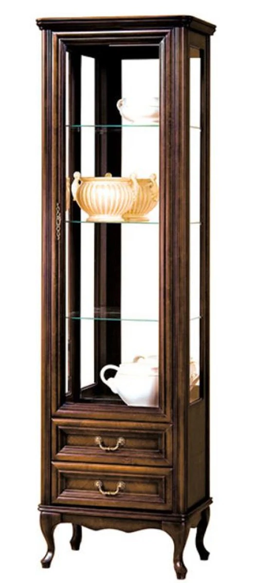 Casa Padrino Vitrina Art Nouveau de Lujo Marr¨®n Oscuro 64,3 x 42,5 x H. 206 cm - Armario de Sal¨®n con Puerta de Vidrio y 2 Cajones - Muebles de Sala