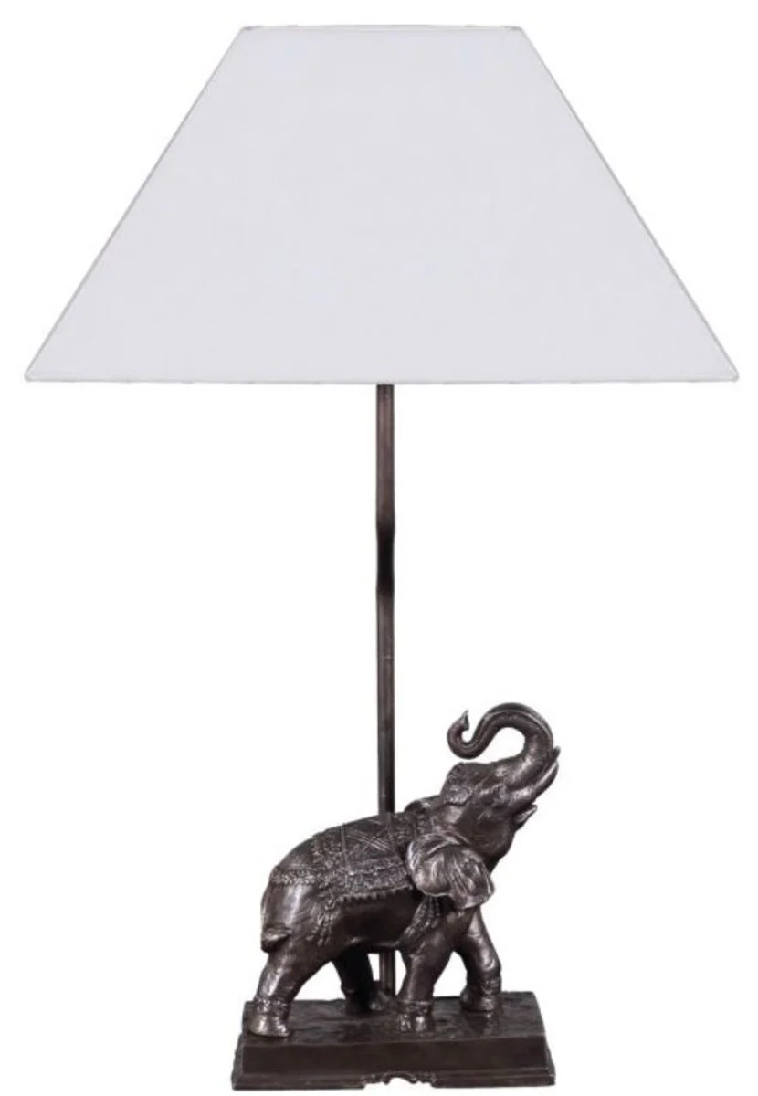 Casa Padrino lámpara de mesa elefante bronce 35 x 29 x H. 50 cm - Lámpara de Mesa de Lujo con Pantalla Blanco