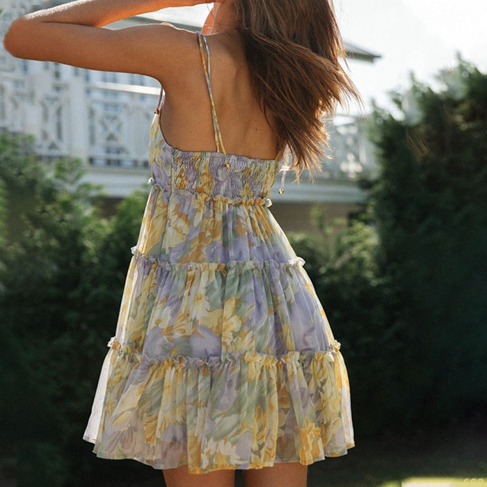 Ladies Sweet Print Swing Short Dress