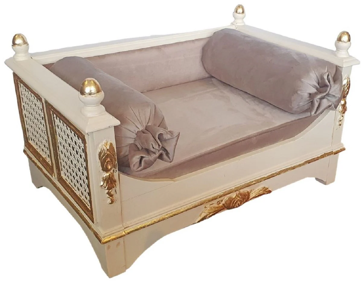 Casa Padrino cama de perro barroco gris / crema / oro - Magnífica cama para perros de estilo antiguo - Muebles para perros hechos a mano en estilo barroco - Muebles barrocos para mascotas