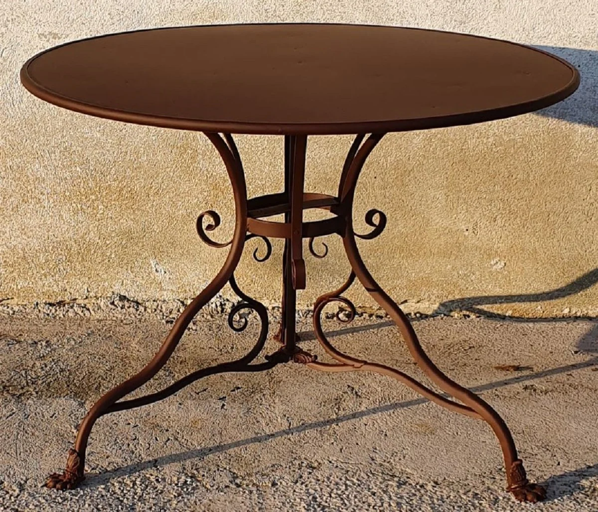 Casa Padrino mesa de jardín Art Nouveau marrón Ø 100 x A. 70 cm - Mesa redonda de hierro forjado - Muebles de Jardín y Terraza