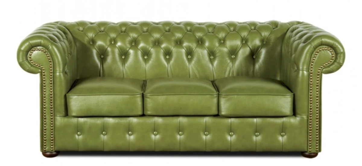 Casa Padrino sof¨¢ 3 plazas de cuero genuino verde 200 x 90 x H. 78 cm - Muebles Chesterfield de Lujo