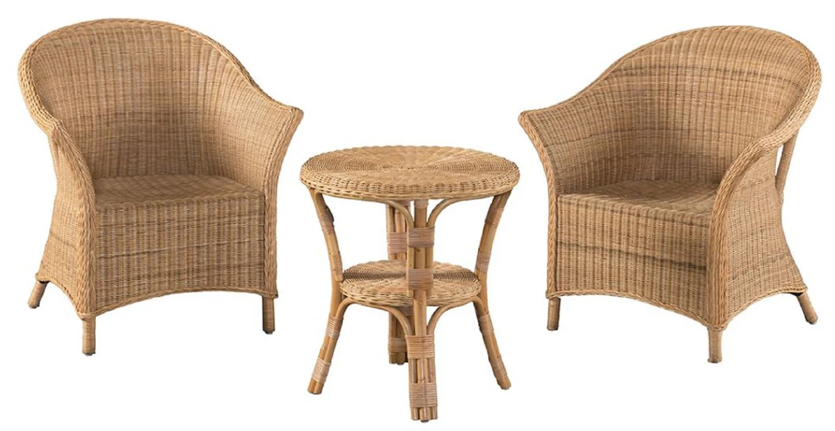 Casa Padrino Conjunto de Muebles de Jard¨ªn de Bamb¨² de Lujo Natural - 2 Sillas de Jard¨ªn de Bamb¨² y 1 Mesa de Jard¨ªn de Bamb¨² - Muebles de Lujo - Muebles de Jard¨ªn de Bamb¨²