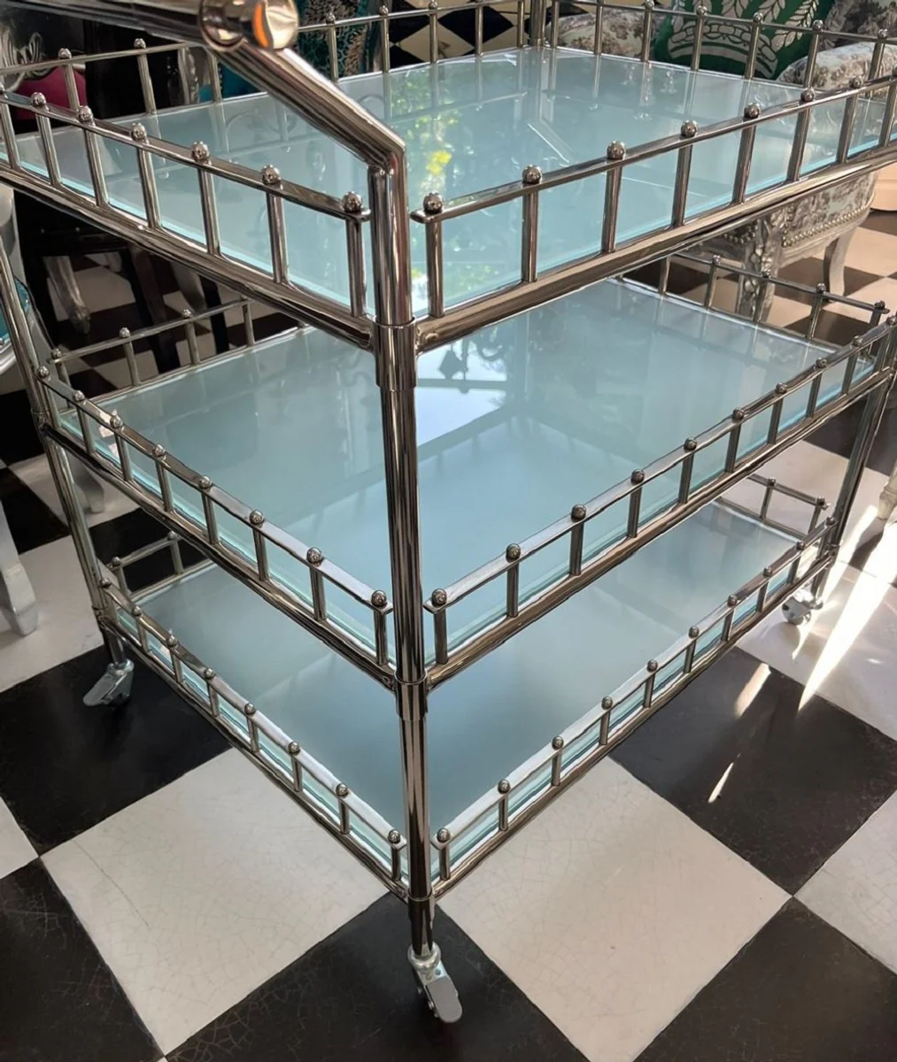 Casa Padrino carrito de lujo plata 102 x 71,5 x A. 90,5 cm - Carro de servicio de acero inoxidable con placas de vidrio - Carrito de restaurante de hotel - Accesorios hoteles y restaurantes