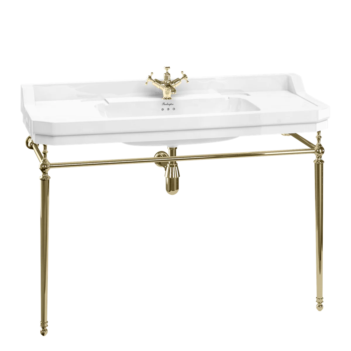 Casa Padrino Mueble de baño Art Nouveau de lujo Blanco / Dorado 121 x 51 x H. 90 cm - Lavabo de porcelana con 1 orificio y base - Muebles de baño