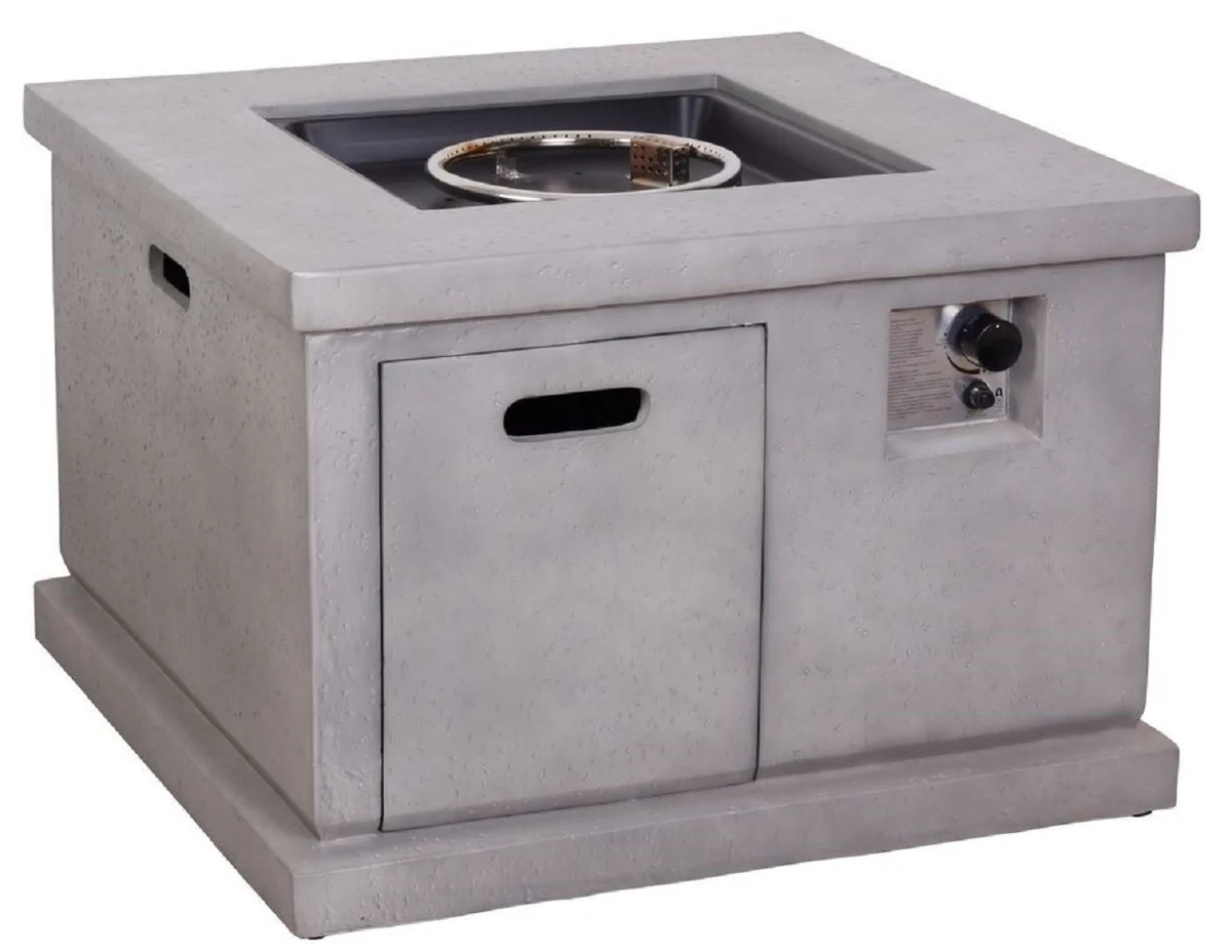 Casa Padrino chimenea de gas de resina de lujo gris 87,6 x 87,6 x A. 65 cm - Chimenea exterior de pie con aspecto de hormig¨®n - Chimenea de jard¨ªn - Chimenea de patio - Chimenea de balc¨®n