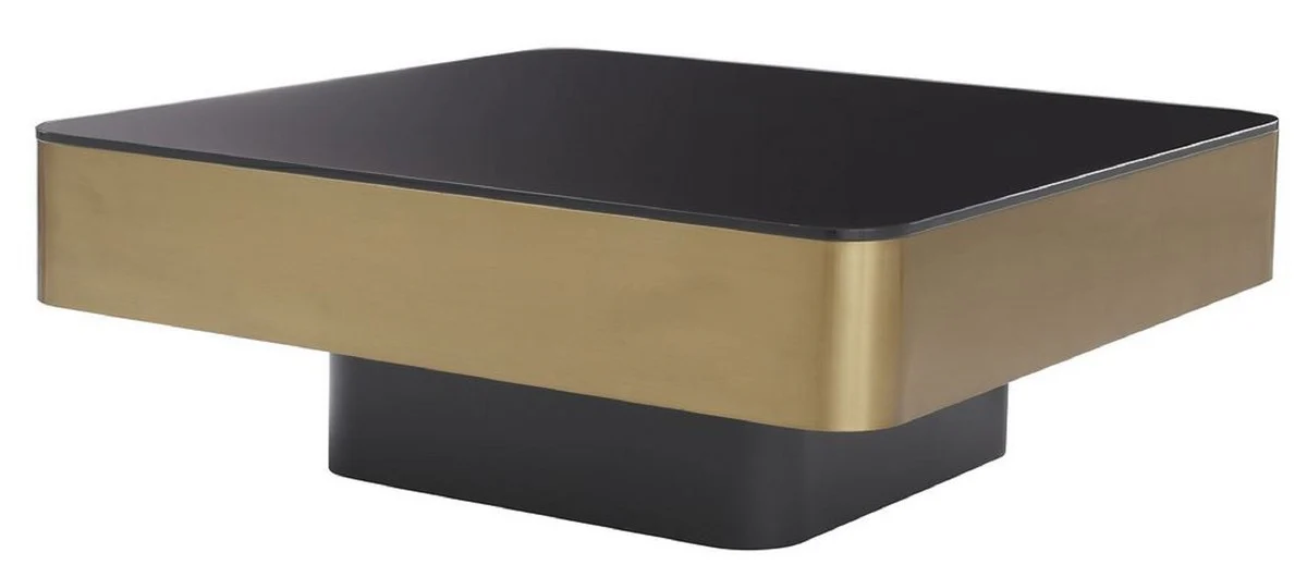 Casa Padrino mesa de centro de lujo lat¨®n / negro 89,5 x 89,5 x A. 33,5 cm - Mesa de sal¨®n con tapa de vidrio - Muebles de Sal¨®n - Muebles de Lujo