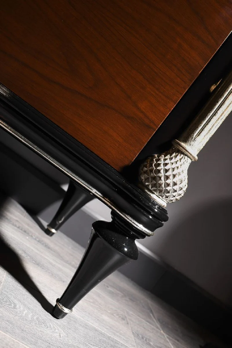 Casa Padrino aparador barroco de lujo marrón / negro / plata - Mueble noble de madera maciza con 4 puertas - Muebles Barrocos