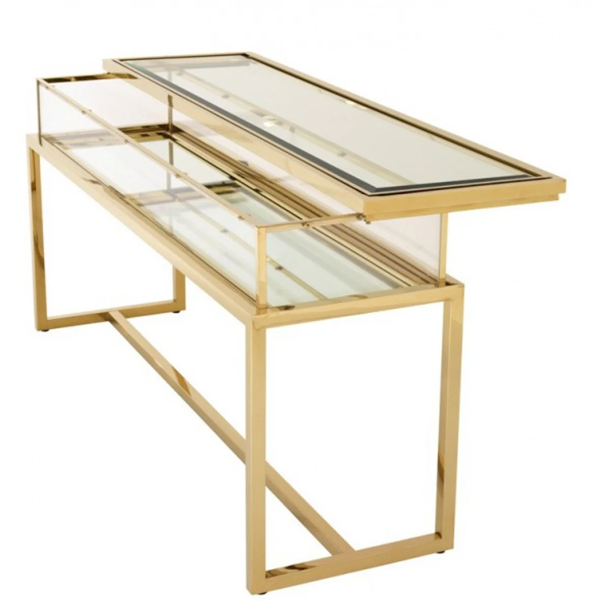 Casa Padrino luxury glass showcase stainless steel Gold B 160 x T 45 x H 77 cm Console Shop Furnishings - Art Deco Furniture