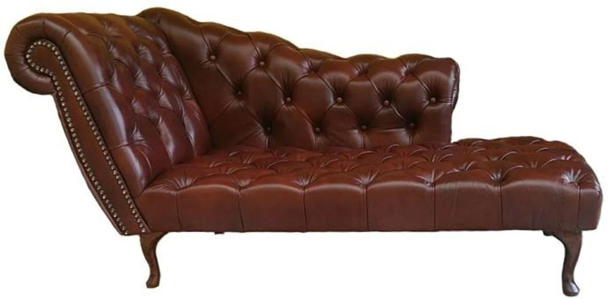 Casa Padrino Chesterfield Chaise Longue / Recamiere cuero genuino Marr¨®n oscuro - Lado izquierdo
