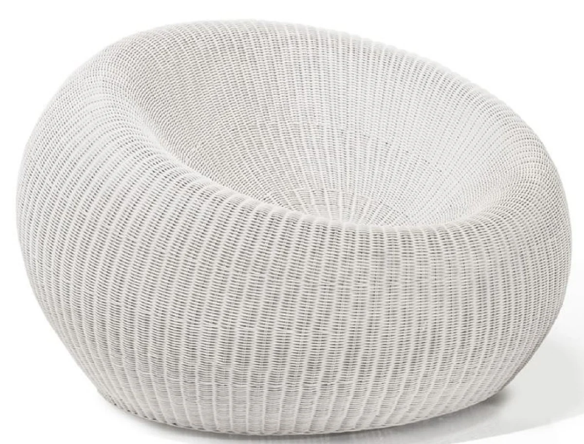 Casa Padrino sillón de jardín de lujo blanco Ø 113 x A. 70 cm - Sillón de piscina moderno redondo tejido a mano resistente a la intemperie - Mobiliario de jardín moderno - Mobiliario de Hotel