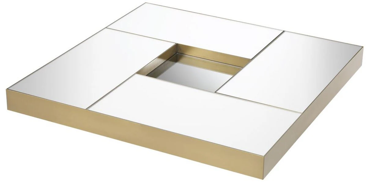 Casa Padrino mesa de centro de lujo lat¨®n / negro 120 x 120 x A. 23,5 cm - Mesa de sal¨®n cuadrada de acero inoxidable con tablero de vidrio espejo - Muebles de sal¨®n - Calidad de Lujo